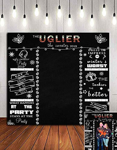Product Cover Annual Ugly Sweater Party Photo Background Vinyl 6x6ft Photo Booth Studio Props Supplies Black Chalkboard Photography Backdrop Tacky Winter Christmas 2019 Party Banner Decorations