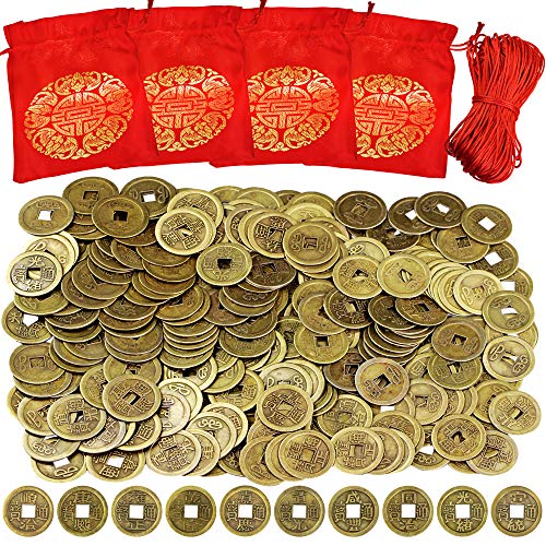 Product Cover Supla 260 Pcs Chinese Coins Feng Shui Coins Good Fortune Coins Good Luck Coins and Lucky Bag for Chinese New Year Health Wealth Bracelet Charms 2020 Year of The Rat Decorations