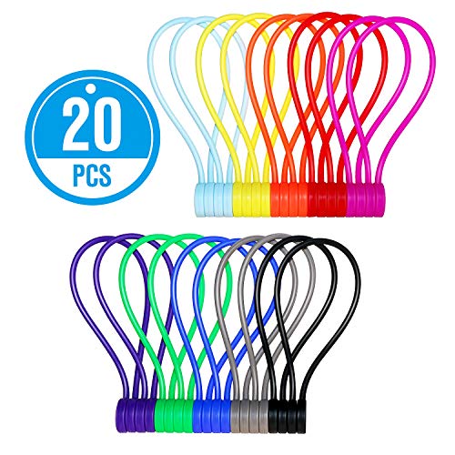 Product Cover Atree Silicone Strong Magnetic Twist Ties for Bundling or Organizing Cables/Cords, Hanging or Holding Stuff (10 Colors-20 Pack)