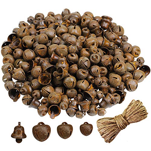 Product Cover Winlyn 300 Pcs Rusted Tiny Jingle Bells Liberty Bells Bulk Mini Metal Rusty Craft Bells for Christmas Holiday Ornaments Rustic Primitive Country DIY Crafting Creating Embellishing Decoration Assorted