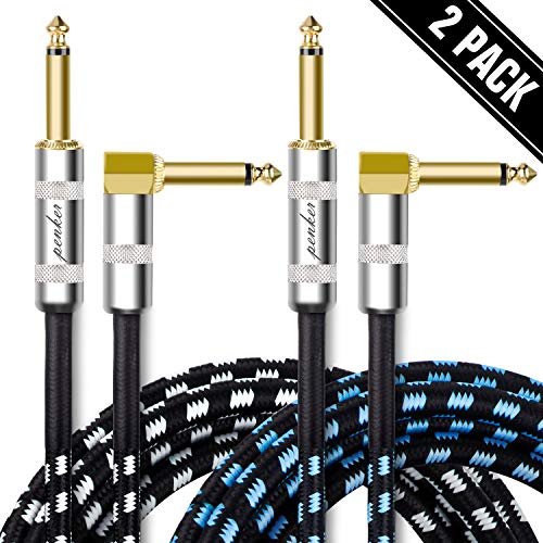 Product Cover Penker 2 Pack Guitar Instrument Cable 10FT,Right Angle 1/4-Inch TS to Straight 1/4-Inch TS Gold Plated 6.35mm Guitar Cord,3 Meter for Guitar Bass Keyboard Effector Microphone Mixer