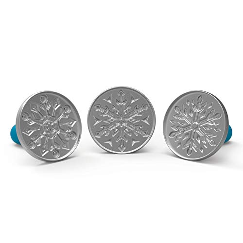 Product Cover Nordic Ware 1275 Disney Frozen 2 Falling Snowflake Cast Cookie Stamps, Set of 3, Silver with Blue Handles