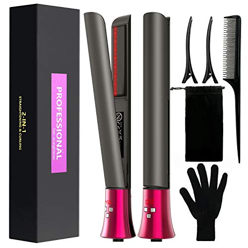 Product Cover Flat Iron for Hair,GOOLEEN Professional Infrared Hair Straightener and Curler 2 in 1,1 Inch 3D Floating Titanium Plates Tourmaline Ceramic Hair Straightener with Dual Voltage LED Display 180-450℉