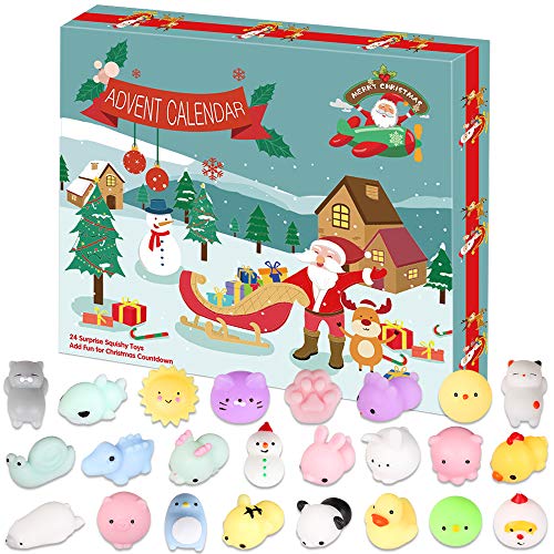 Product Cover LetsFunny Advent Calendar Squishy Toy 2019 Christmas Countdown Calendar for Girls and Boys Kids Adults 24Pcs Different Mochi Squishy Animals Toys Include Snowman and Santa Avatar