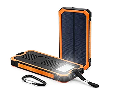 Product Cover Solar Chargers 30,000mAh, Dualpow Portable Dual USB Solar Battery Charger External Battery Pack Phone Charger Power Bank with Flashlight for Smartphones Tablet Camera (Orange)