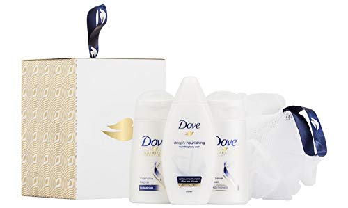Product Cover Dove Box of Care Deeply Nourishing 4 Piece Women's Set, Includes Shampoo Conditioner Body Wash and Poof in a Giftable Box
