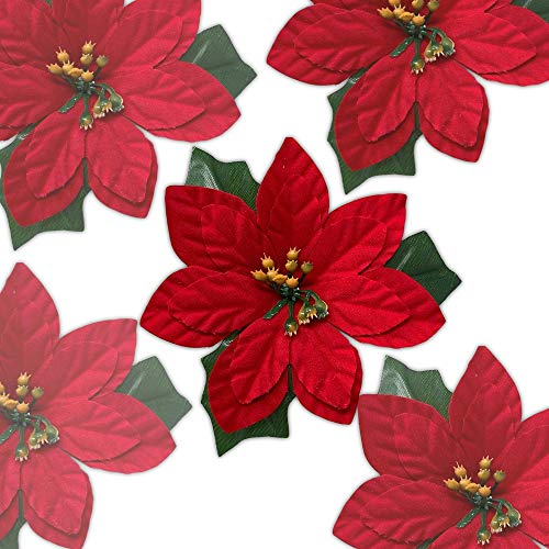 Product Cover BANBERRY DESIGNS Poinsettia No Clip Flowers - Set of 24 - Red Poinsettias - Christmas Decorations - Decorative Floral Accessories