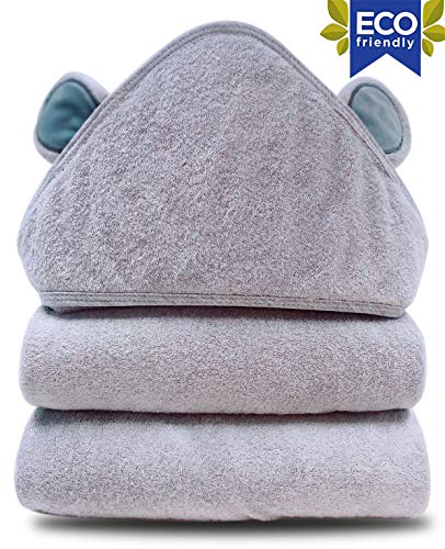 Product Cover Baby Hooded Bath Towel - Organic Bamboo Super Absorbent Thick Baby Shower Towel Gift with Newbron - Premium Bamboo Animal Bear Baby Bath Towel for Boy and Girl - Ultra Soft Ultra Softtt - Grey