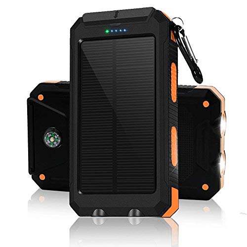 Product Cover Solar Chargers 30,000mAh, Dualpow Portable Dual USB Solar Battery Charger External Battery Pack Phone Charger Power Bank with Flashlight for Smartphones Tablet Camera (Orange B)