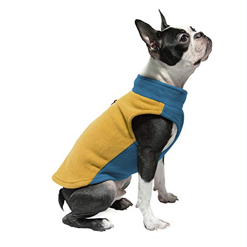 Product Cover Gooby - Fleece Vest Half Stretch, Small Dog Pullover Fleece Jacket with Stretchable Bottom and Leash Ring, Honey Mustard, Medium