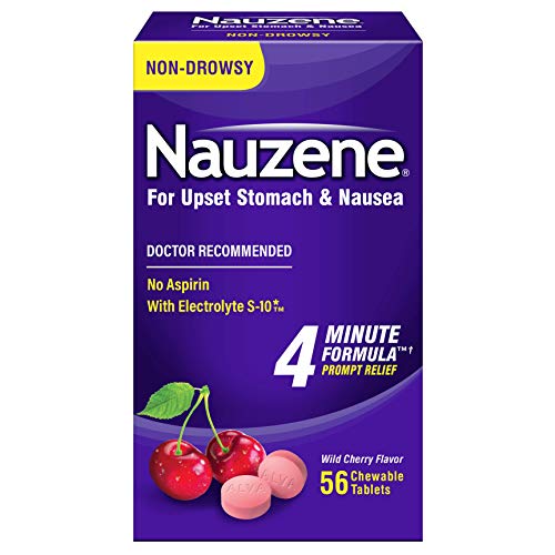 Product Cover Nauzene - for Upset Stomach & Nausea Relief - Wild Cherry Flavor Chewable Tablets - 56 Ct