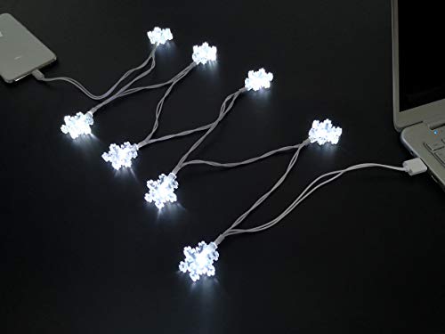 Product Cover YAGE TALE Snowflake Shaped USB Charging Cable USB and Bulb Charger LED Christmas Light 50inch 8LED White Bulb Compatible with Phone 5 5s 6 6plus 6s 6s Plus 7 7plus 8 8plus X XR XS XS Max etc