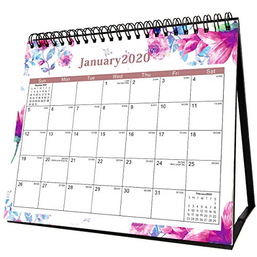 Product Cover Desk Calendar 2020 - School Year Desk Calendar 2020 12 Months Flip Desktop Counter Top Calendar 8'' x 6'' Beautiful Floral Standing Easel Table Calendar