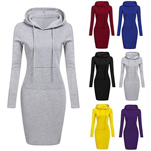 Product Cover PEATAO Women Casual Solid Hooded Drawstring Long Sleeve Hoodies Dress Fashion Hoodie Sweatshirt Dress with Pockets Grey