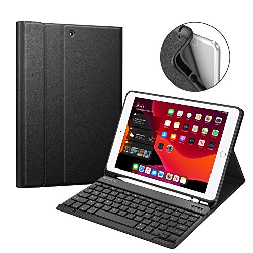 Product Cover Fintie Keyboard Case for New iPad 7th Gen 10.2 Inch 2019, Soft TPU Back Protective Stand Cover with Built-in Pencil Holder, Magnetically Detachable Wireless Bluetooth Keyboard for iPad 10.2
