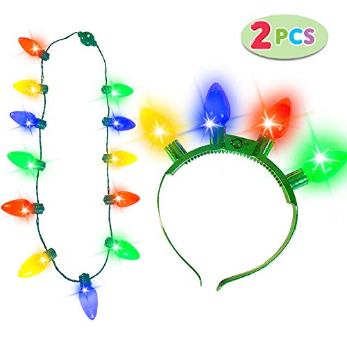 Product Cover JOYIN Christmas 2 Pack Christmas Necklace with 12 Bulbs and Headband Party Accessories Supplies