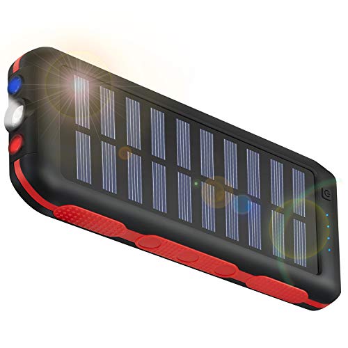 Product Cover Power Bank 25000mAh Huge Capacity Solar Portable Charger 3 Output 2 Input Ports Battery Pack LED Flashlight SOS Warning Lamp External Backup Battery Compatible with Android Smartphone,Tablet and More