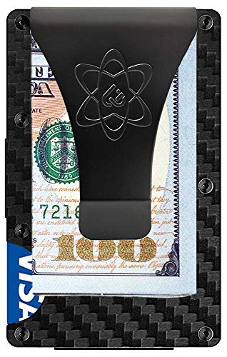 Product Cover Minimalist Wallet for Men by Copper United - Carbon Fiber Wallet with Money Clip - Secure RFID Blocking Credit Card Holder - Slim and Rigid Wallets - Includes a Cash Strap and Bonus a Pocket Multitool