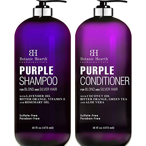 Product Cover BOTANIC HEARTH Purple Shampoo and Conditioner Set - for All Shades of Blonde, Silver and Gray Hair - Enhances Highlights - Sulfate Free, Paraben Free, 16 fl oz x 2