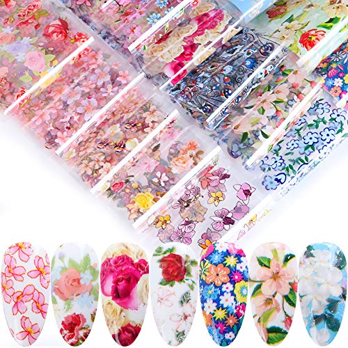 Product Cover Macute Flowers Nail Transfer Foils Fresh Nails Supply Foil Decals 16 Designs Floral Nail Transfers Starry Sky Paper for Women Fingernails and Toenails Acrylic Decorations Manicure Tips Wraps Charms