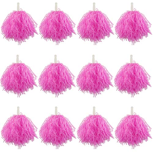 Product Cover Hslife 12 Pack Pink Plastic Cheerleading Pom Poms, Sports Dance Cheer Plastic Pom Pom for Rooters,Cheering Squard,Cheering Team(30 Grams Weight Each)