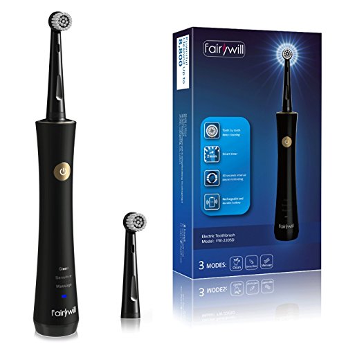 Product Cover Fairywill Rotary Electric Toothbrush - For a Dentist like clean with 3 Modes, Waterproof with a built in Timer, Rechargeable Battery, and 2 Brush Heads for Home Use in Black