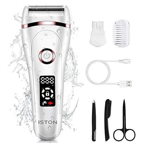Product Cover Electric Razor for Women, ISTON Rechargeable Wet and Dry Painless Lady Shaver Body Hair Remover for Face Legs Underarms and Bikini Trimmer Cordless Waterproof Hair Shaver with LED Battery Life Display