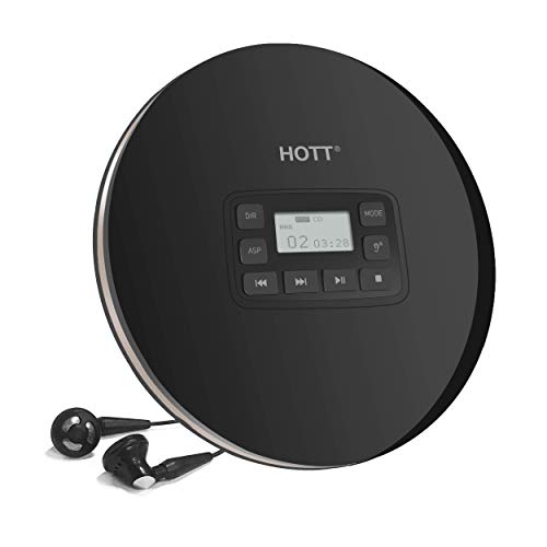 Product Cover Portable CD Player, HOTT CD611 Personal Compact CD Player with LCD Display, Anti-Skip/Anti-Shock, Walkman Small Music CD Player with Headphones USB Cable and Audio Cable for Car Home Travel (Black)