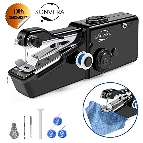 Product Cover Sonvera Handheld Sewing Machine Portable Hand Sewing Machine for Beginners Kids Home Travel Sewing Cordless Small Handy Stitch Sewing Machine Easy Quick Repairs Fabric Leather Denim Canvas