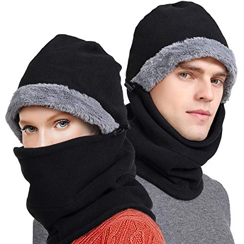 Product Cover Balaclava Face Mask Winter Cold Weather Fleece Hood Neck Warmer for Men Women Black