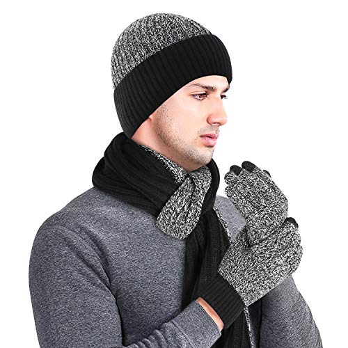 Product Cover DTBG Winter Beanie Hat Scarf Gloves Set for Men Thick Knit Beanie Scarf with Touchscreen Gloves 3 Piece Gift Set