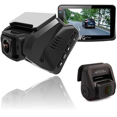Product Cover Dual Dash Camera Front and Rear for Cars, ProfiTech Dual Lens Full HD 1080P Car Dash Cam 170° Wide Angle G-Sensor WDR Clear Night Vision External GPS Motion Detection Loop Recording SuperCapacitor