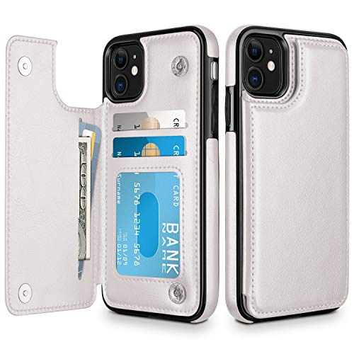 Product Cover HianDier Wallet Case for iPhone 11 6.1-inch Slim Protective Case with Credit Card Slot Holder Flip Folio Soft PU Leather Magnetic Closure Cover for 2019 iPhone 11 iPhone XI, White