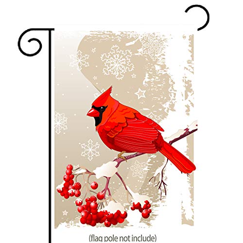 Product Cover uHome Red Cardinal Bird Garden Flag, Winter Snow Background, Double-Sided, Winter/Christmas Yard Flag to Bright Up Your Garden 12.5
