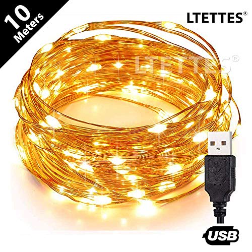 Product Cover LTETTES Copper Wire LED String Light USB Powered Decorative Fairy String Lights Starry Decoration Tapestry Christmas Diwali Bedroom Wedding Festival (10 Meters 100 LED)