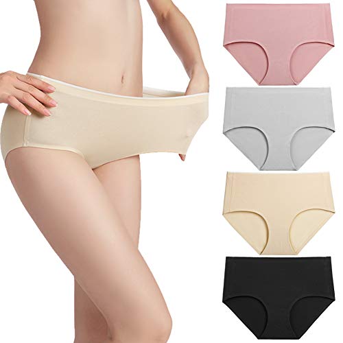 Product Cover KerSK Women's Cotton Underwear Hipster Briefs Ladies Soft Mid Rise Panties Multipack (4 Pack - Black/Grey/Nude/Pink, XXL)