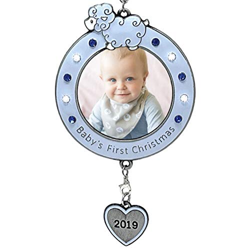 Product Cover BANBERRY DESIGNS Baby Boy's First Christmas 2019 Dated Frame - Picture Ornament for Newborn Son - Babys 1st Ornament Photo Holder - Newborn Baby Gift