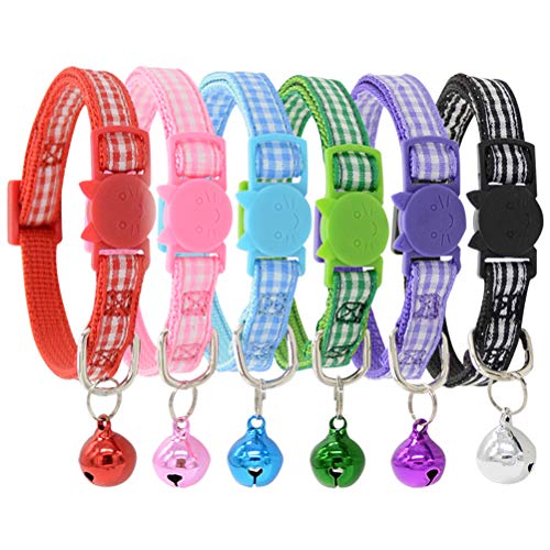 Product Cover Plaid Cat Breakaway Collars with Bell, Adjustable Kitten Collars with Safety Buckle, Mixed Colors