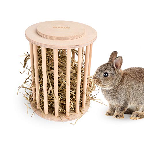 Product Cover andwe Hay Feeder Cylindrical Stand Feeding Manager with Cover for Guinea Pig Rabbit Chinchilla Bunny