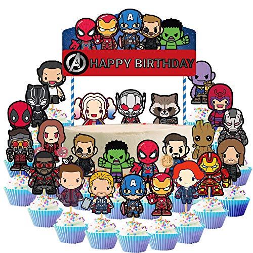 Product Cover 25 Pcs Avengers Cake Topper Superheros Cupcake Topper for Children Party Decoration Kid's Birthday Party Decoration Supplies