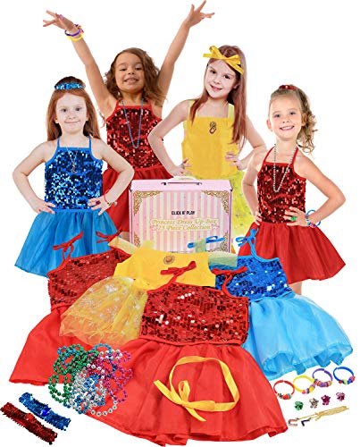 Product Cover Click N' Play 25Piece Princess Dress Up Trunk Set with 4 Assorted Colorful Dress Up Set, Jewelry, Necklaces, Rings, Bracelets, Hair Accessories & More!