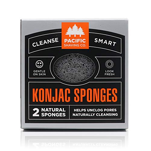 Product Cover Pacific Shaving Company Natural/Compostable Genuine Korean Konjac Sponge - 2pk | Gentle and Effective Exfoliation, Helps Leave Skin Brighter, Softer, Smoother - Also Perfect for Pre-Shave Prep.