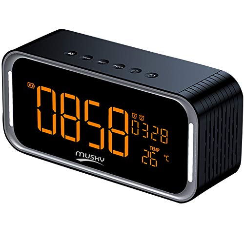 Product Cover Mushope Portable Wireless Premium Stereo Speaker Bluetooth 5.0, Alarm Clock, FM Radio, LED Display, HD Sound Dual Channel 12W Drivers, SD/TF Card Slot, Built-in-Mic, for iPhone/Tablet/Echo dot (DY33)