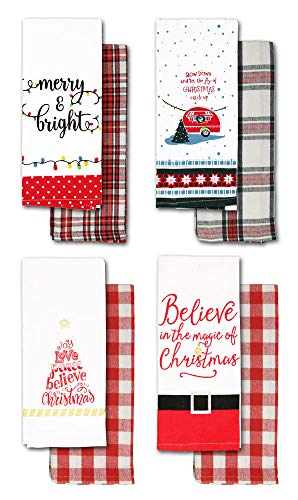Product Cover Christmas Kitchen Towels, Fun Holiday Dish Towels with Plaid Kitchen Towels 8 Flour Sack Towels