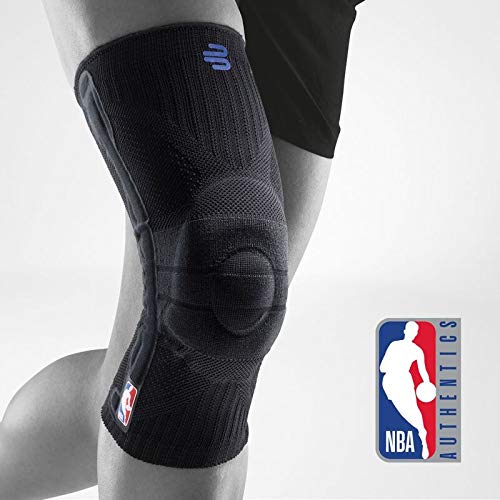 Product Cover Bauerfeind Sports Knee Support NBA - Officially Licensed Basketball Brace with Medical Compression - Sleeve Design with Omega Gel Pad for Pain Relief & Stabilization (Black, L)