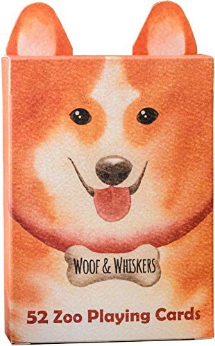 Product Cover Zoo52 Woof & Whiskers Playing Cards - Beautiful Cat & Dog Deck of Cards, Hand Illustrated Water Color Poker Cards with Custom Faces. Unique Box with Ears and Intricate Detail for Cool & Perfect Gifts
