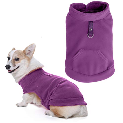 Product Cover EXPAWLORER Dog Warm Fleece Vest Winter Jacket with Pocket Fluffy Coat Dogs Harness Clothes for Autumn and Winter, Purple Small