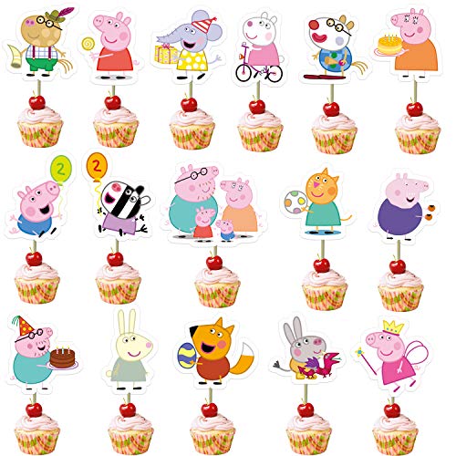 Product Cover 32Pcs Cute Pigs Cupcake Toppers for Baby Shower and Happy Birthday Cupcake Decor,16 Styles