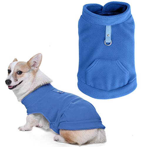 Product Cover EXPAWLORER Dog Warm Fleece Vest Winter Jacket with Pocket Fluffy Coat Dogs Harness Clothes for Autumn and Winter, Blue Medium