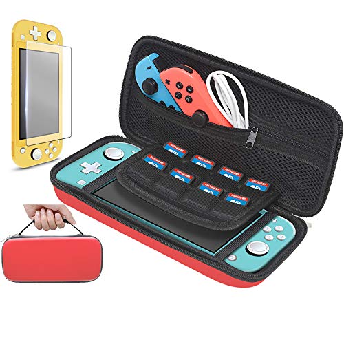Product Cover Carrying Case for Nintendo Switch Lite,Hard Shell Switch Lite Carrying Case with 1 Tempered Glass Screen Protector EVA Travel Storage Case Pouch for Nintendo Switch Lite Console Accessories(PU Red)